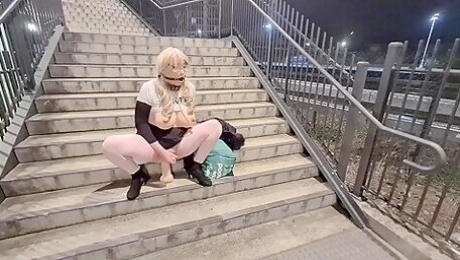Sissy Riding A Dildo At The Train Station (re-uploaded)