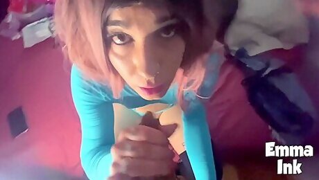 Trans Girl Does Incredible Deepthroat And Gets Milk In Her Mouth