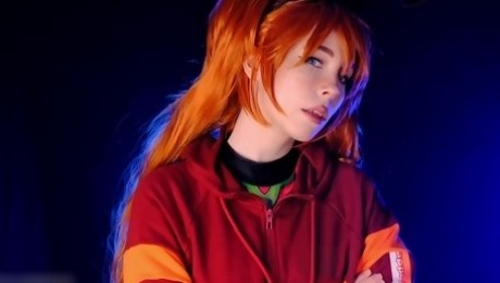 Asuka Langley hot blowjob and cum swallowing from teen slut