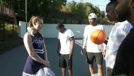 Black basketball team fucks deep throat of white cheerleader Arietta Adams