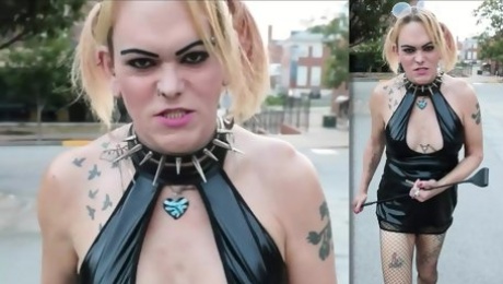 Sexy Goth Trans-Lesbian Public Spanking PDA Striptease