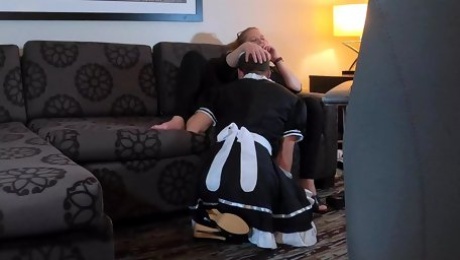 Sissification and Sucking Strapon to Get Maid Job