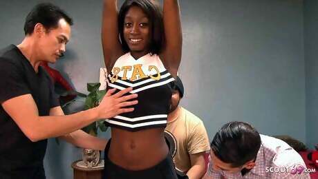 Dark Skin small Tits Black Ebony Teen Jazzi Lai tricked to First Interracial Group Sex