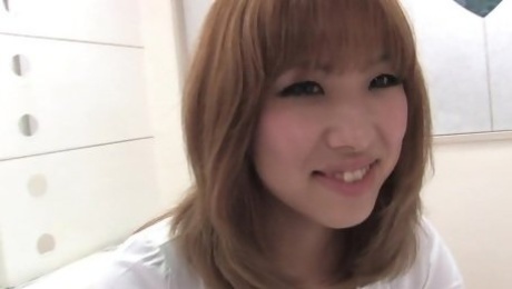 Cute Asian chick spreads her shaved pussy up-close after sex interview